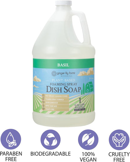Ginger Lily Farms Botanicals Plant-Based Foaming Spray Dish Soap, Concentrated Formula with Max Grease Cleaning Power, Cruelty-Free, Lavender Chamomile Scent, 1 Gallon Refill (128 Fl Oz)