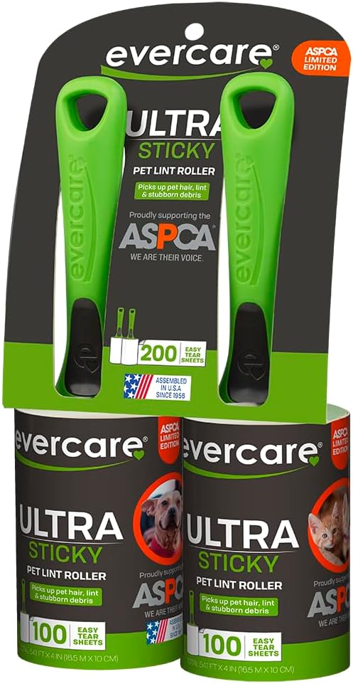 Evercare All Purpose Pet Hair Lint Roller, 100 Sheets – Reusable Sticky Roller for Pet Hair, Cat & Dog Hair Remover, Lint Remover, Pet Hair Remover for Furniture, Clothing & Cars