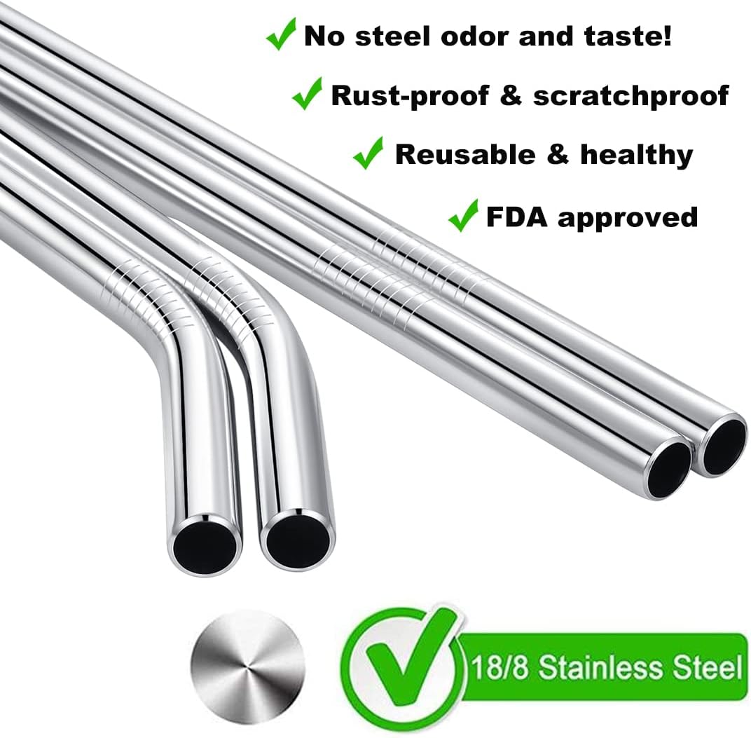 Vinaco Stainless Steel Smoothie Straws, 0.4'' Extra Wide Reusable Metal Drinking Straws for Milkshake, Smoothie, Beverage, Set of 4 with 1 Cleaning Brush