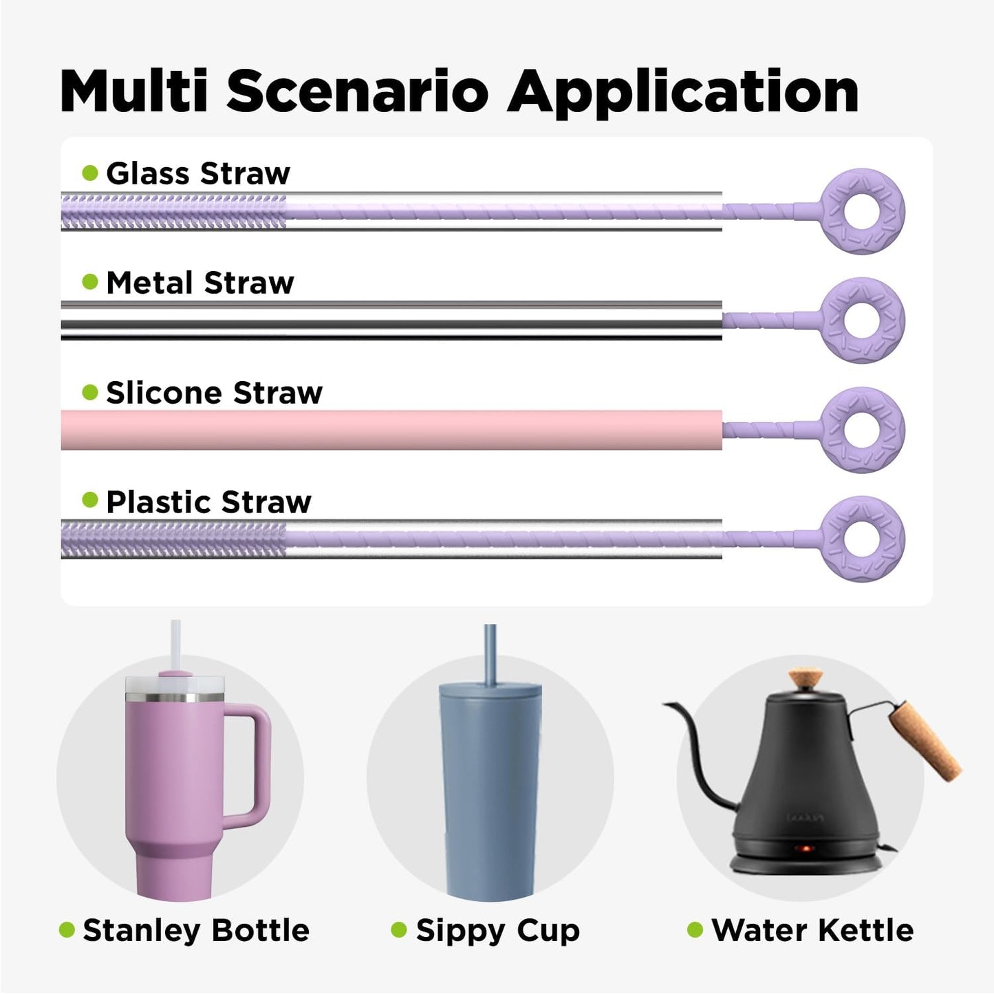 2 Pcs Silicone Straw Cleaner Brush, Extra Long Cleaning Brushes for Straws, 6mm&9mm, Blue