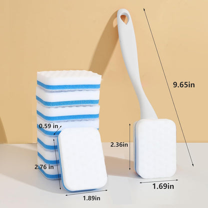 Magic Sponge Eraser Brush with Handle - 20 Pack Replacement Pads, Easy Swap Hook & Loop Fastener, Cleaning Tool for Kitchen, Bathroom, Tile, Sink & Baseboards (White, 1 Handle + 20 Replacement Heads)