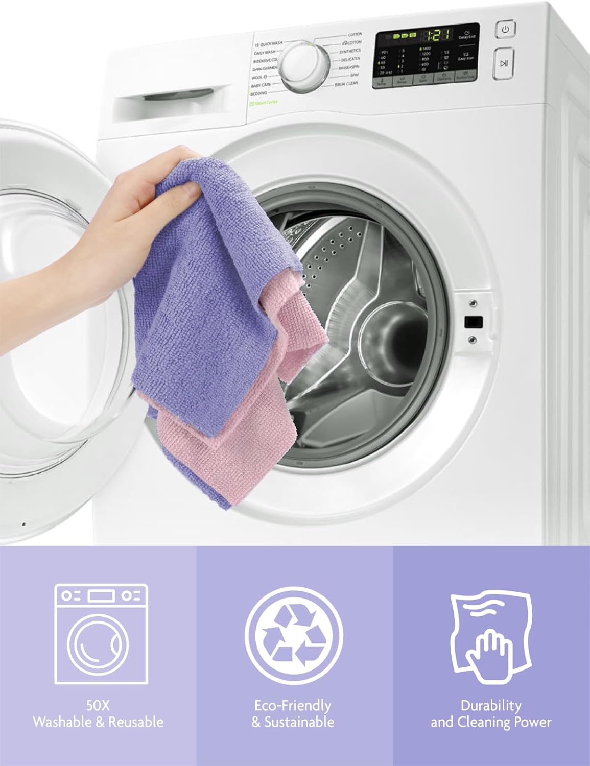 Fantasticlean Microfiber Cleaning Cloth Roll -75 Pack, Tear Away Microfiber Towels, 12" x 12", Reusable, Washable, Scratch Free, Ultra Absorbent Dishcloth for All-Around Cleaning Supplies (White)