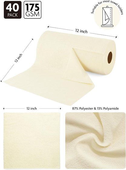 Fantasticlean Microfiber Cleaning Cloth Roll -40 Pack, Tear Away Microfiber Towels, 12" x 12", Reusable, Washable, Scratch Free, Ultra Absorbent Dishcloth for All-Around Cleaning Supplies (White)