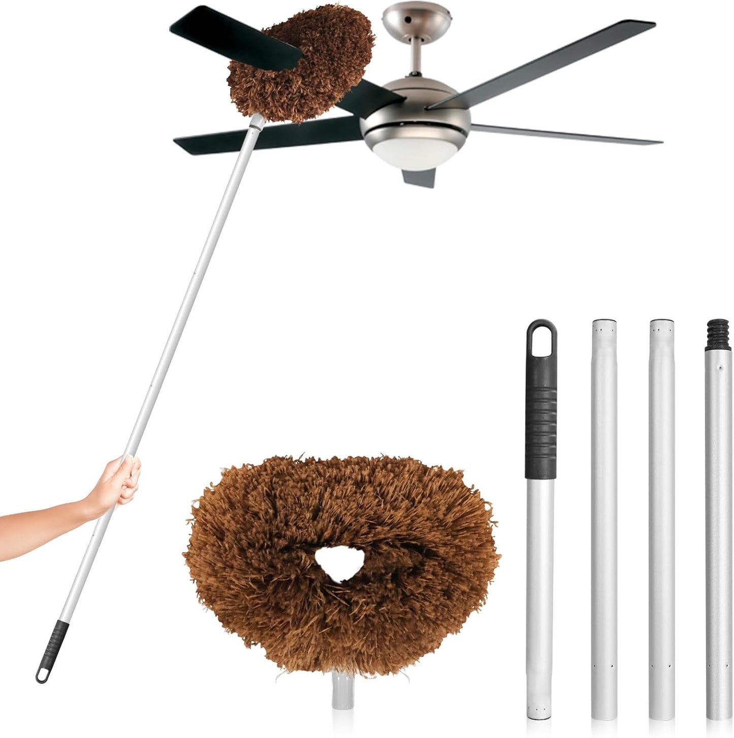 Ceiling Fan Cleaner Duster High Ceiling Extended Fan Blade Cleaner from 13 to 50 Inch Reusable Microfiber Ceiling Fan Duster with Extension Handle for Furniture Bookshelves Wall Door (Gray)