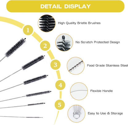 Brush Family Straw Cleaner Brush Set,6 Piece 12" Long Pipe Tube Bottle Brushes for Cleaning Narrow Neck Bottles,Coffee Maker,Glass Cups