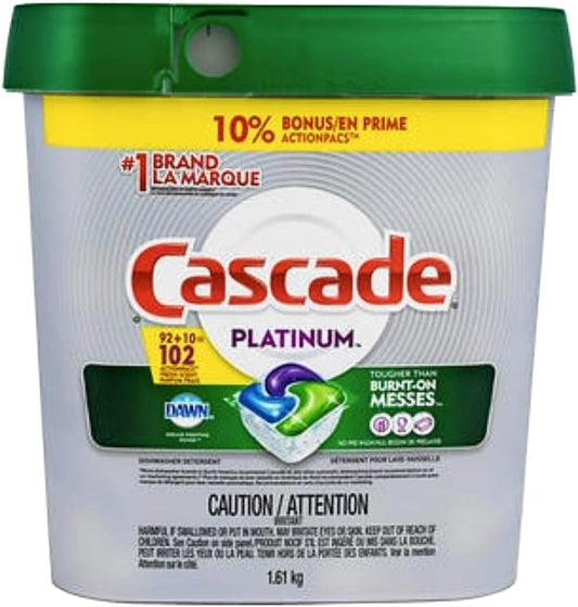 Cascade Platinum ActionPacs Dishwasher Detergent with Dawn, Fresh Scent - 102 Count