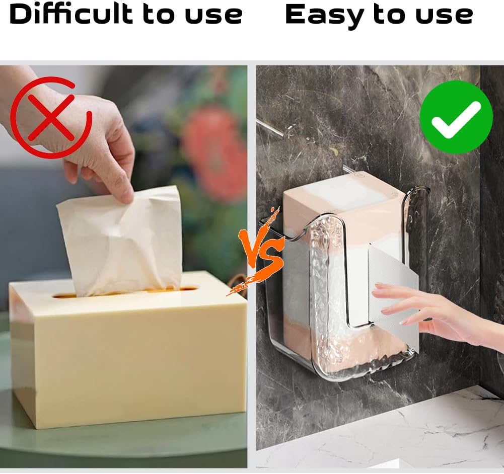 Kitchen Wipes Storage Box, Abnaok 2PCS Wall-Mounted Tissue Box, Flushable Wipes Holder for Bathroom, Refillable Wipes Container Box, Non-Slip Toilet Wipes Container Keeps Wipes Fresh