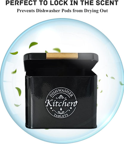 Dishwasher Pod Container with Hinged Lid. Farmhouse Metal Dishwaser Pods Holder for Kitchen Cabinet Organizer. Modern Kitchen Decor and Accessories. Dishwasher Detergent Tablet Storage (Green)