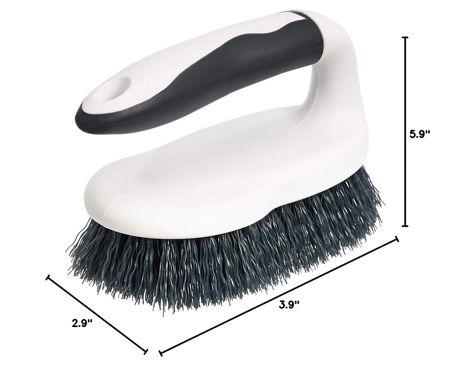 Amazon Basics All Purpose Rectangular Scrub Brush, Hard Bristle, Stiff Bristles, Sturdy, Ergonomic Long Handle, Durable, 2-Pack, White & Black