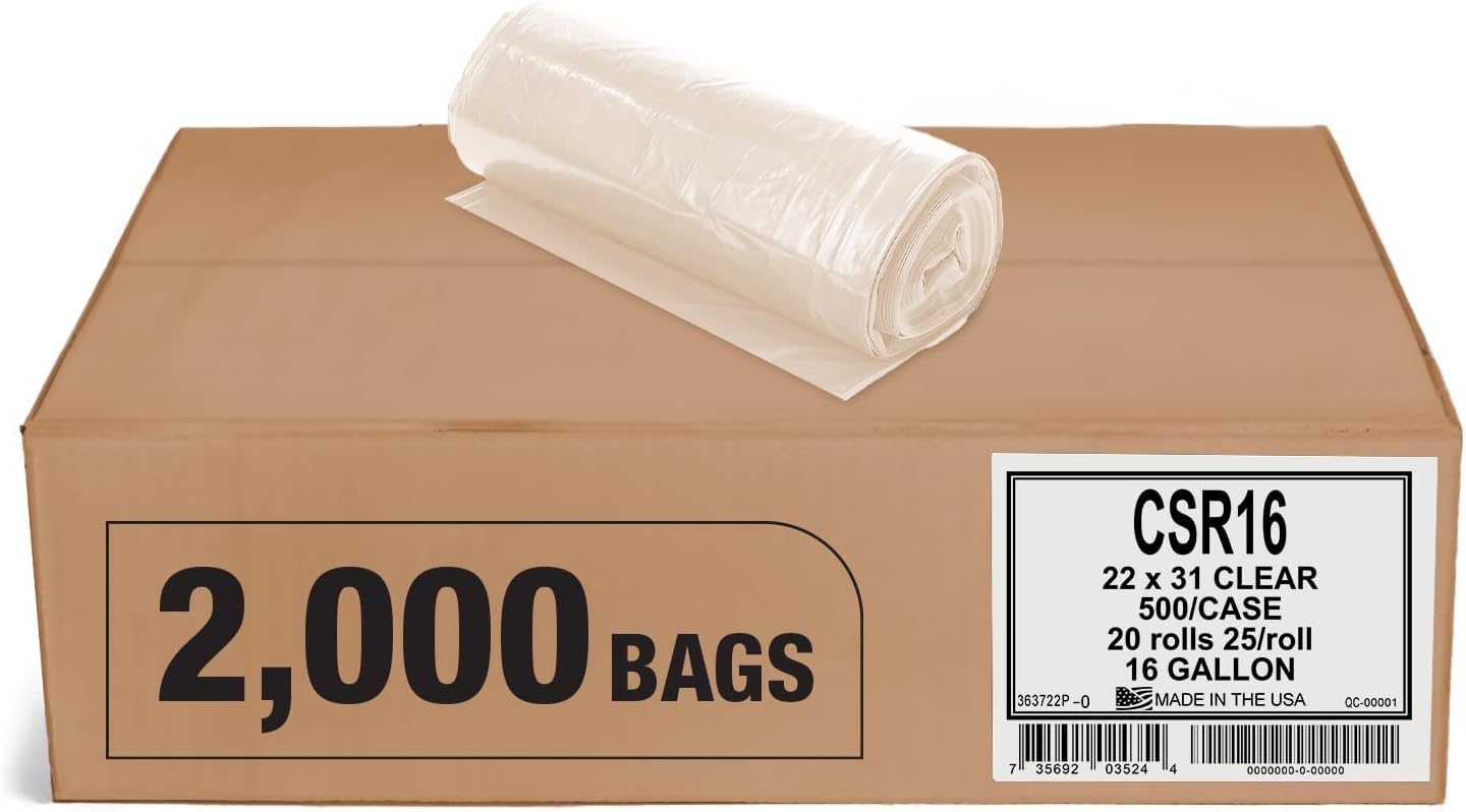 Aluf Plastics 33 Gallon Clear Trash Bags - 33" x 39" - 1.5 MIL (eq) - CSR Series - Heavy Duty Industrial Liners Clear Garbage Bags for Recycling, Contractors, Storage, Outdoor, 1 Count (Pack of 100)