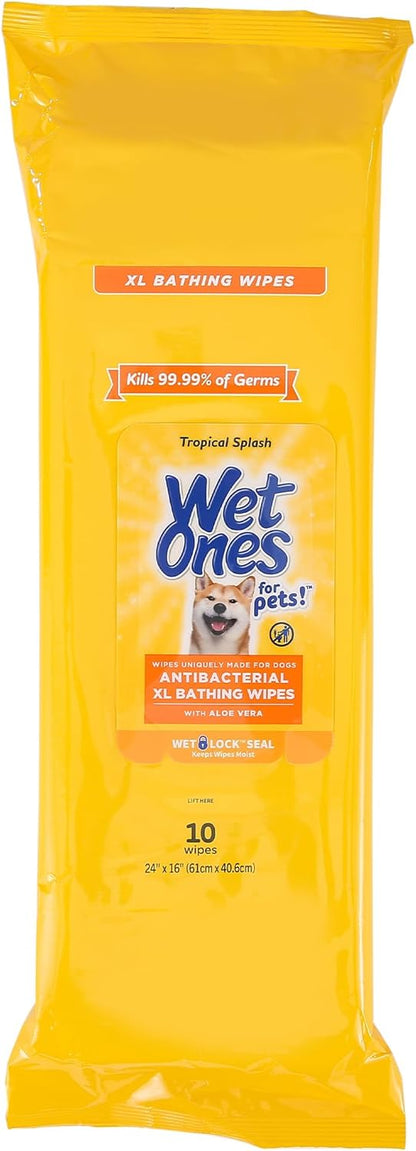 Wet Ones for Pets Antibacterial Dog Wipes, Multi-Purpose Grooming Wipes with Aloe Vera for Paws, Face & Body, Easy Cleanups Between Baths, Tropical Splash Scent, 5.7 in x 7.5 in, 50 Count