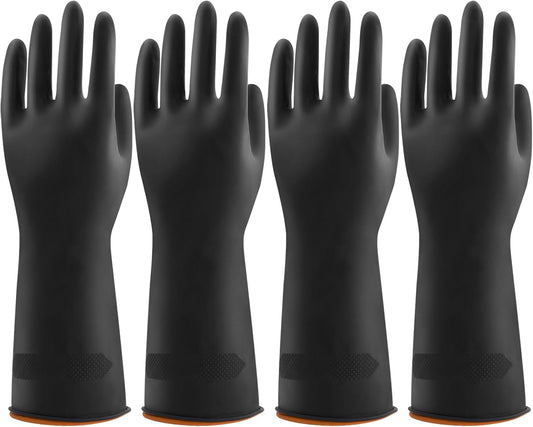 Bamllum 4 Pairs Black Rubber Dishwashing Gloves - Reusable Cleaning Gloves for Kitchen, Household, Anti-Slip, Flexible & Long-Lasting (Medium)