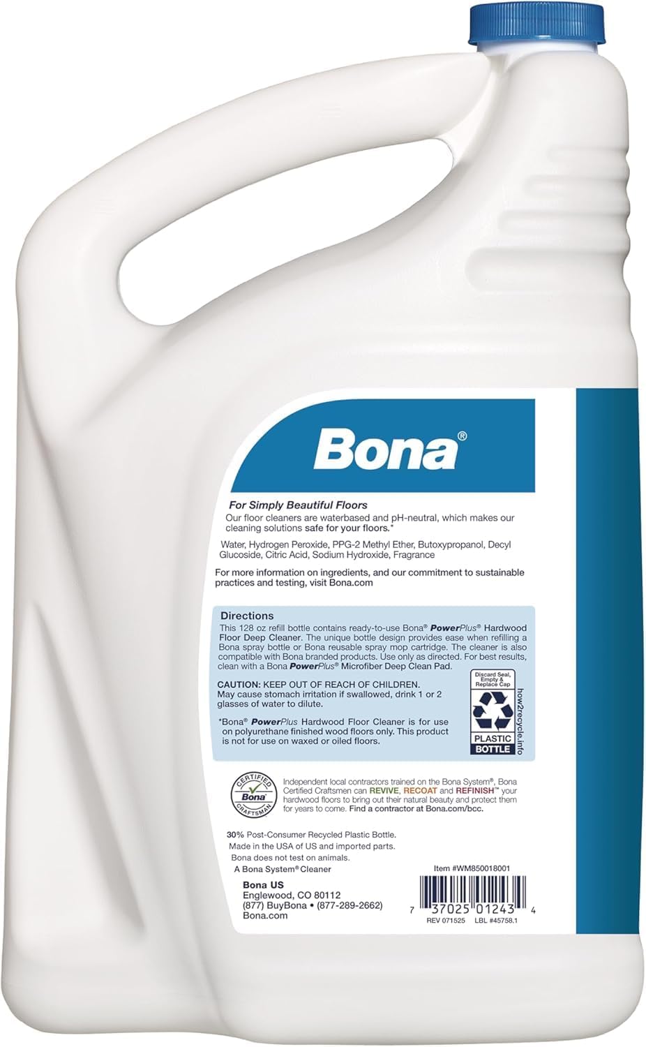 Bona Hardwood Floor Cleaner Refill - 128 fl oz - Unscented - Refill for Bona Spray Mops and Spray Bottles - Residue-Free Floor Cleaning Solution for Wood Floors