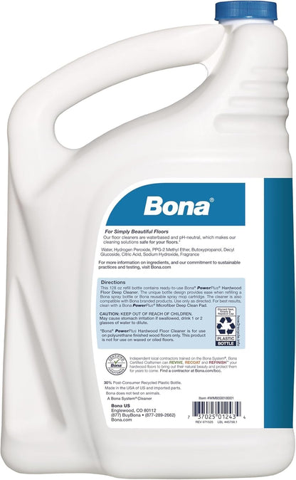 Bona Hardwood Floor Cleaner Refill - 128 fl oz - Unscented - Refill for Bona Spray Mops and Spray Bottles - Residue-Free Floor Cleaning Solution for Wood Floors
