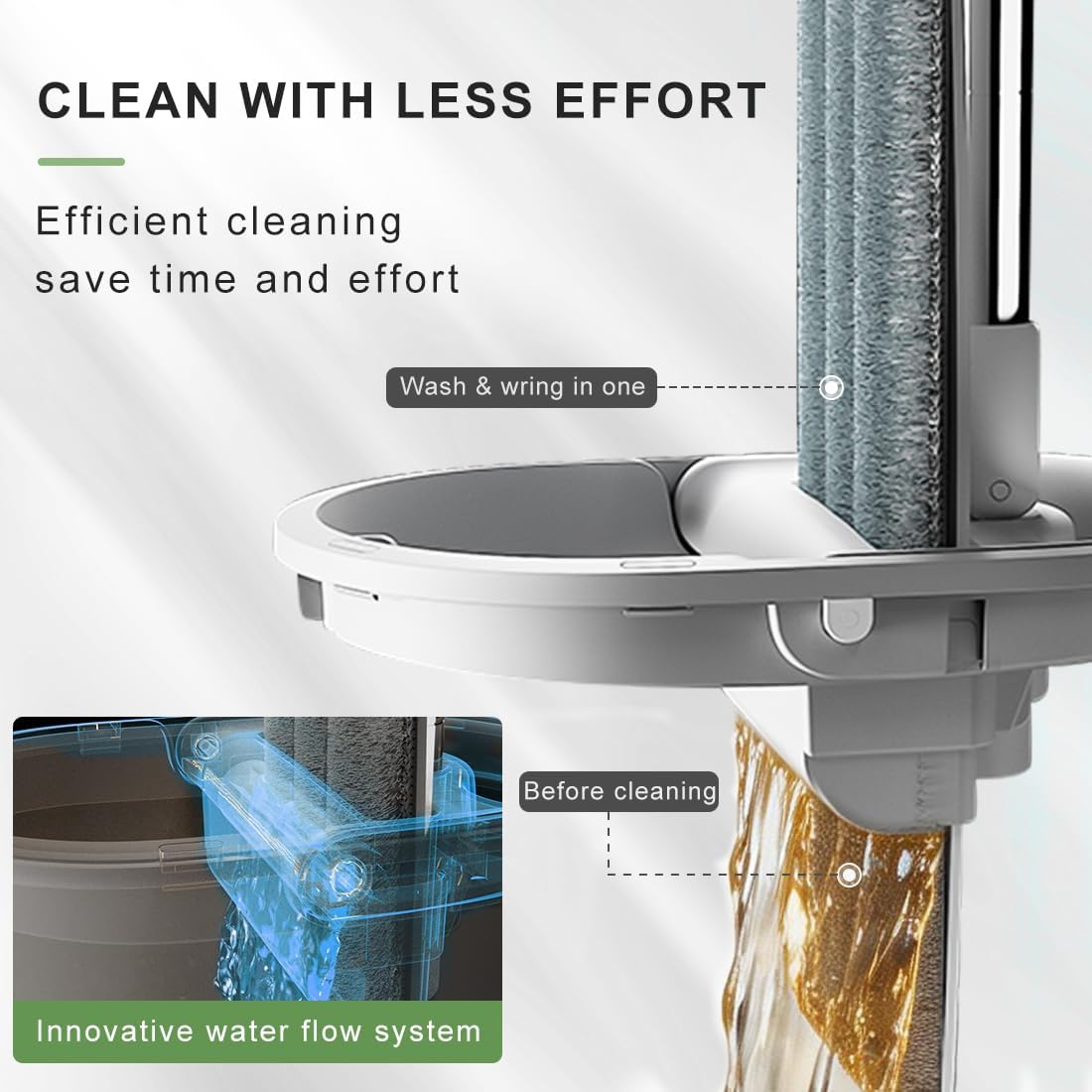 CQT Self-Wringing Mop and Bucket Set for Home Long Handle Flat Mop with 4 Washable Microfiber Pads
