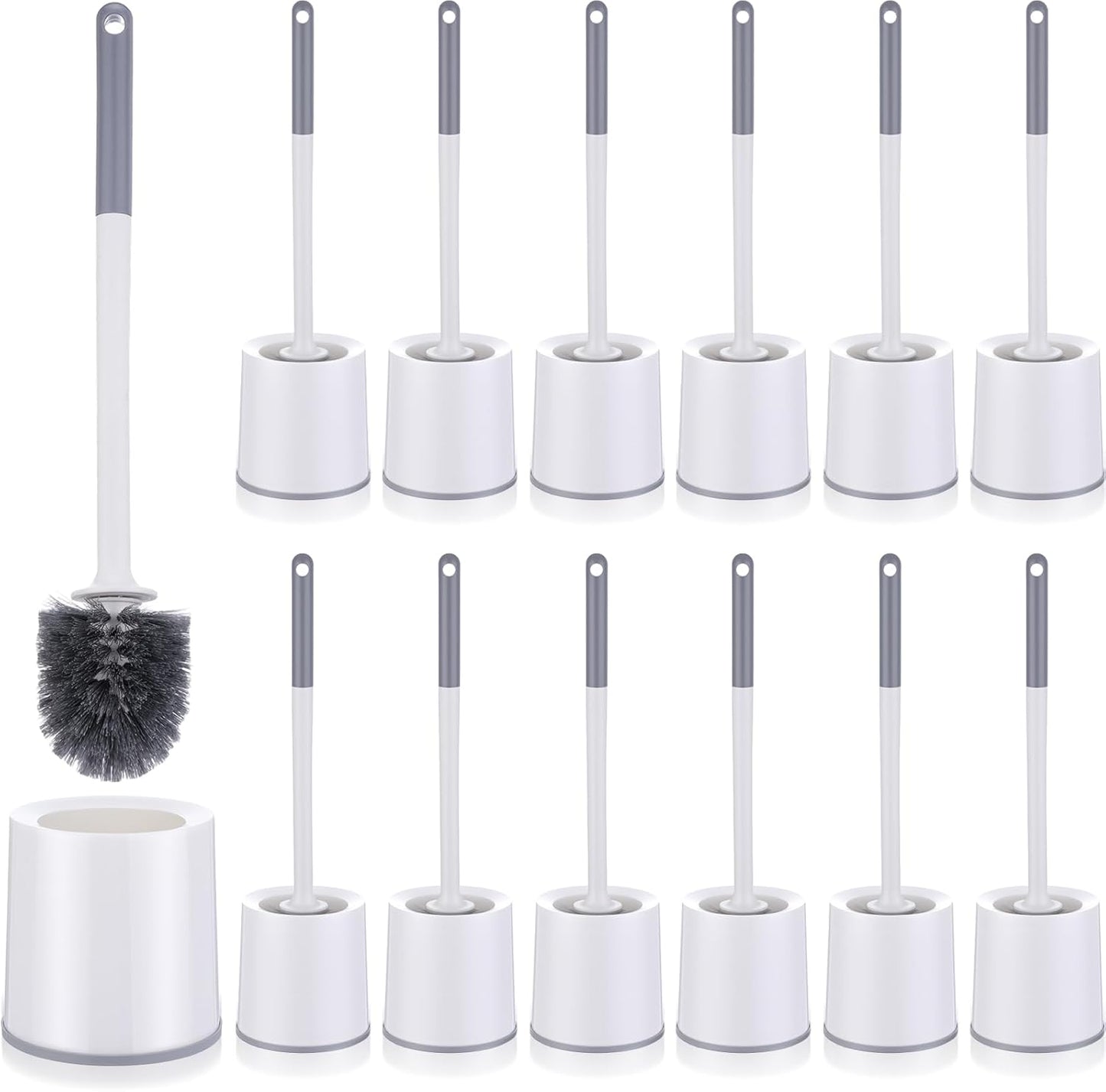 Patelai 6 Pack 18.12 Inch Toilet Bowl Brush and Holder for Bathroom Toilet Bowl Brush Scrubber with Caddy Set for Deep Cleaning (White)