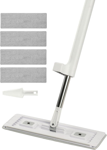 VEVOR Mop and Bucket with Wringer Set, Wet & Dry Use, Flat Mop and Bucket System with 3 Washable Microfiber Pads, Flat Mop with Stainless Steel Handle, Mop Bucket Set for Hardwood Tile Vinyl