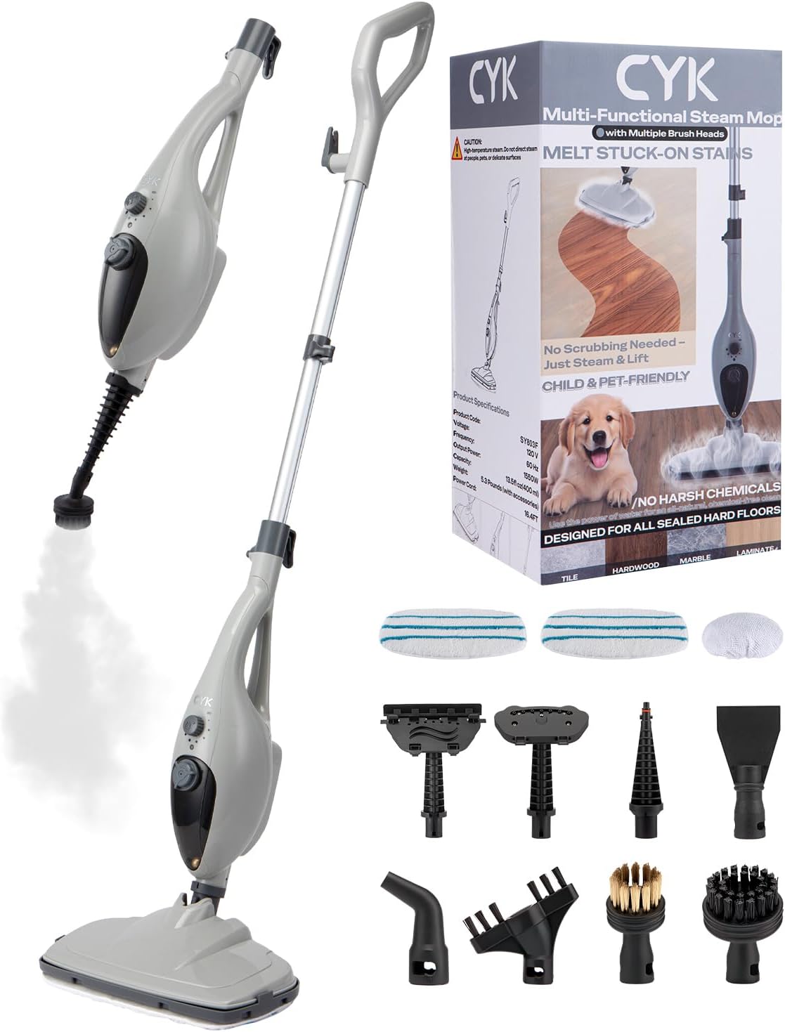 CYK Steam Mops for Floor Cleaning, 12 in 1 Handheld Steam Cleaner for Home, Floor Steamer for Hardwood Floors and Tile (Purple-grey)