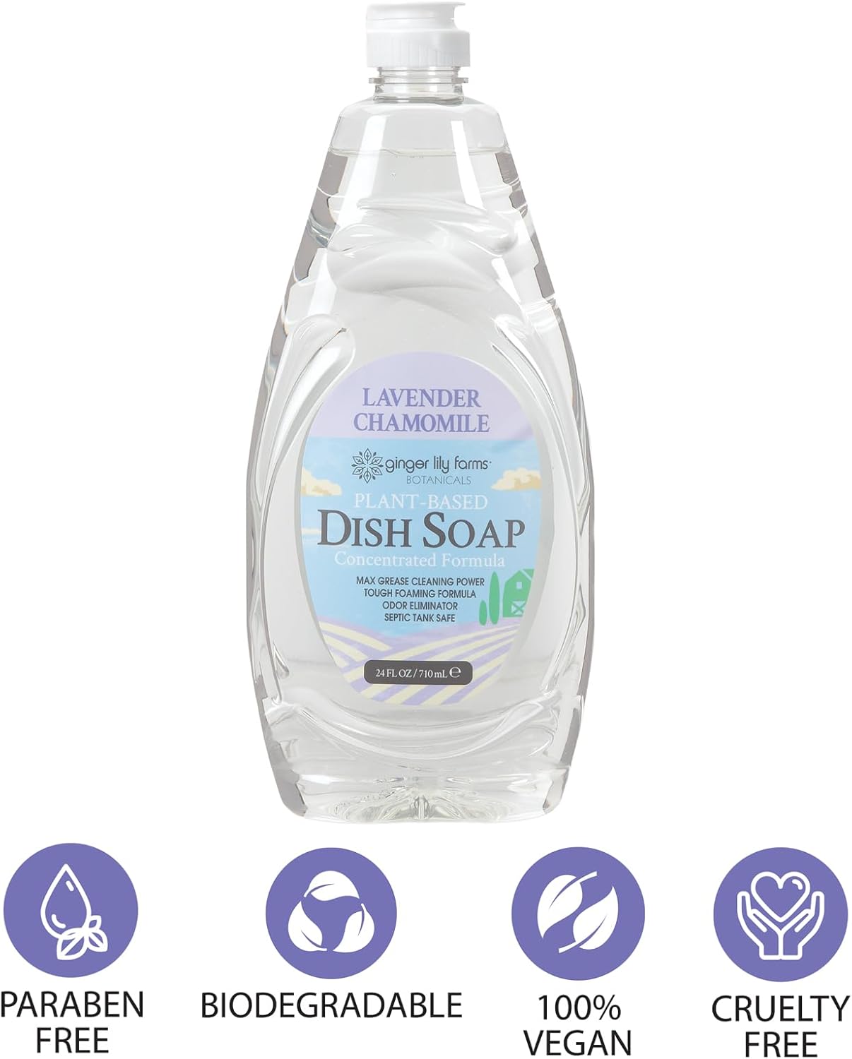 Ginger Lily Farms Botanicals Plant-Based Liquid Dish Soap, Concentrated Formula with Max Grease Cleaning Power, Cruelty-Free, Fragrance-Free, 1 Gallon Refill (128 Fl. Oz.), Clear