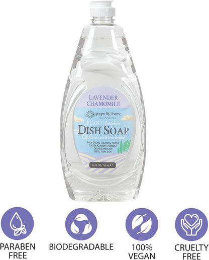 Ginger Lily Farms Botanicals Plant-Based Liquid Dish Soap, Concentrated Formula with Max Grease Cleaning Power, Cruelty-Free, Fragrance-Free, 1 Gallon Refill (128 Fl. Oz.), Clear