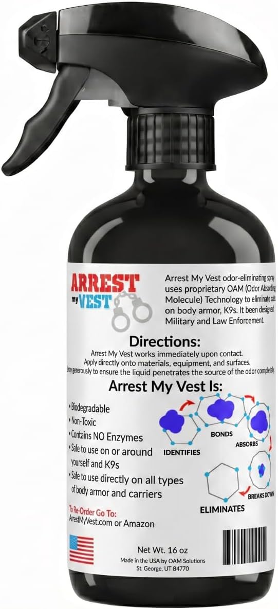 Arrest My Vest Military and Police Grade Odor Eliminating Spray for Body Armor Odor, Tactical Gear. Safe on K9's. Safe on All Ballistic Vests and Fabrics - Midnight Fragrance - 2 16 oz Bottles