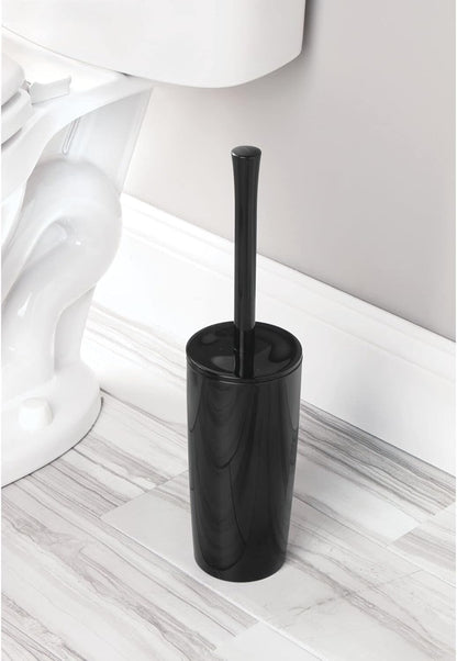 mDesign Slim Plastic Toilet Bowl Brush and Holder Set, Modern Compact Storage Organizer Cleaner Scrubber for Toilet - Heavy Duty Cleaning Plunger for Bathroom, Aura Collection - Navy Blue