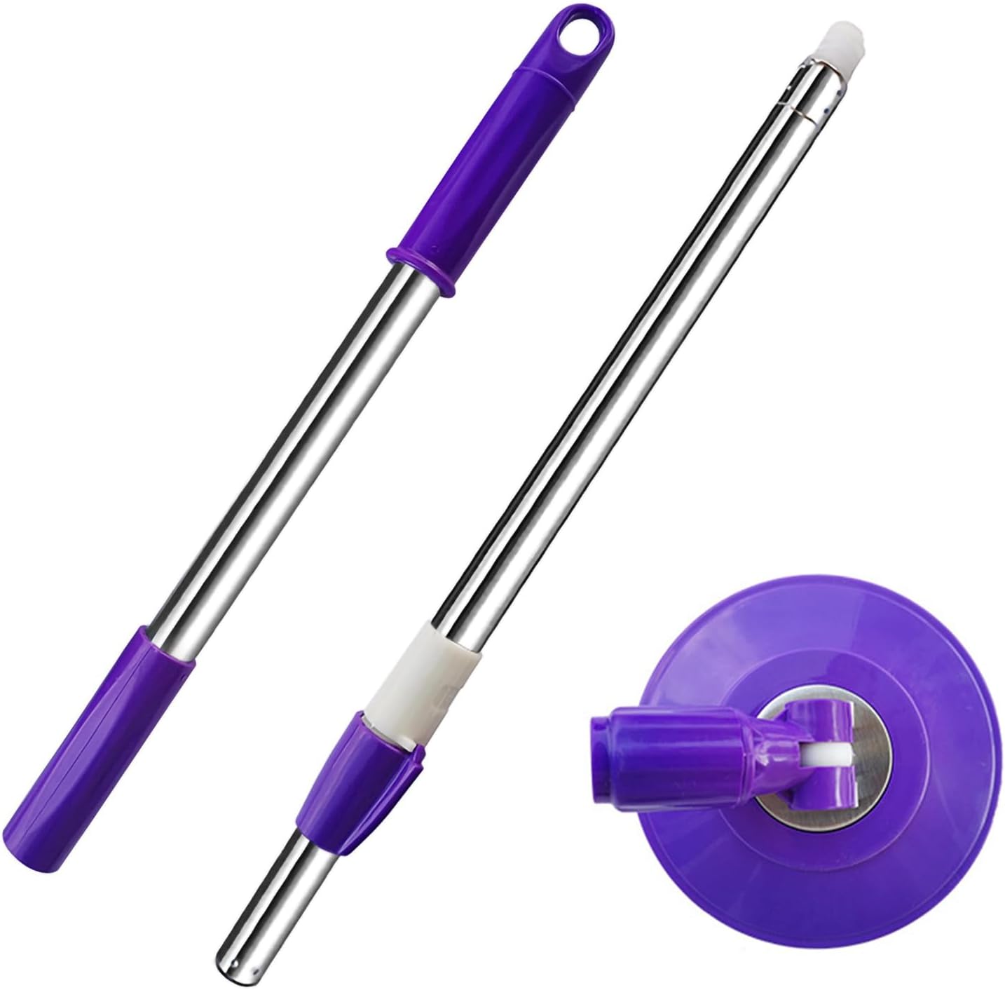 Spin Mop Replacement Mop Handle, 49-inch 360 Degrees Rotating Telescopic Replacement Mop Stick with Stainless Steel Disc for Spin Mop Bucket Cleaning System (Stainless Steel Disc, Red)