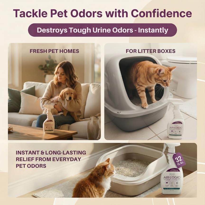 Dual-Action Odor Eliminator Spray 32 Fl Oz, Plant-Based Instant Knockdown & Enzymatic Deodorizer for Home, Neutralizes 16 Odor Sources, Bleach-Free, Fabric & Surface Safe, Lavender Lemon