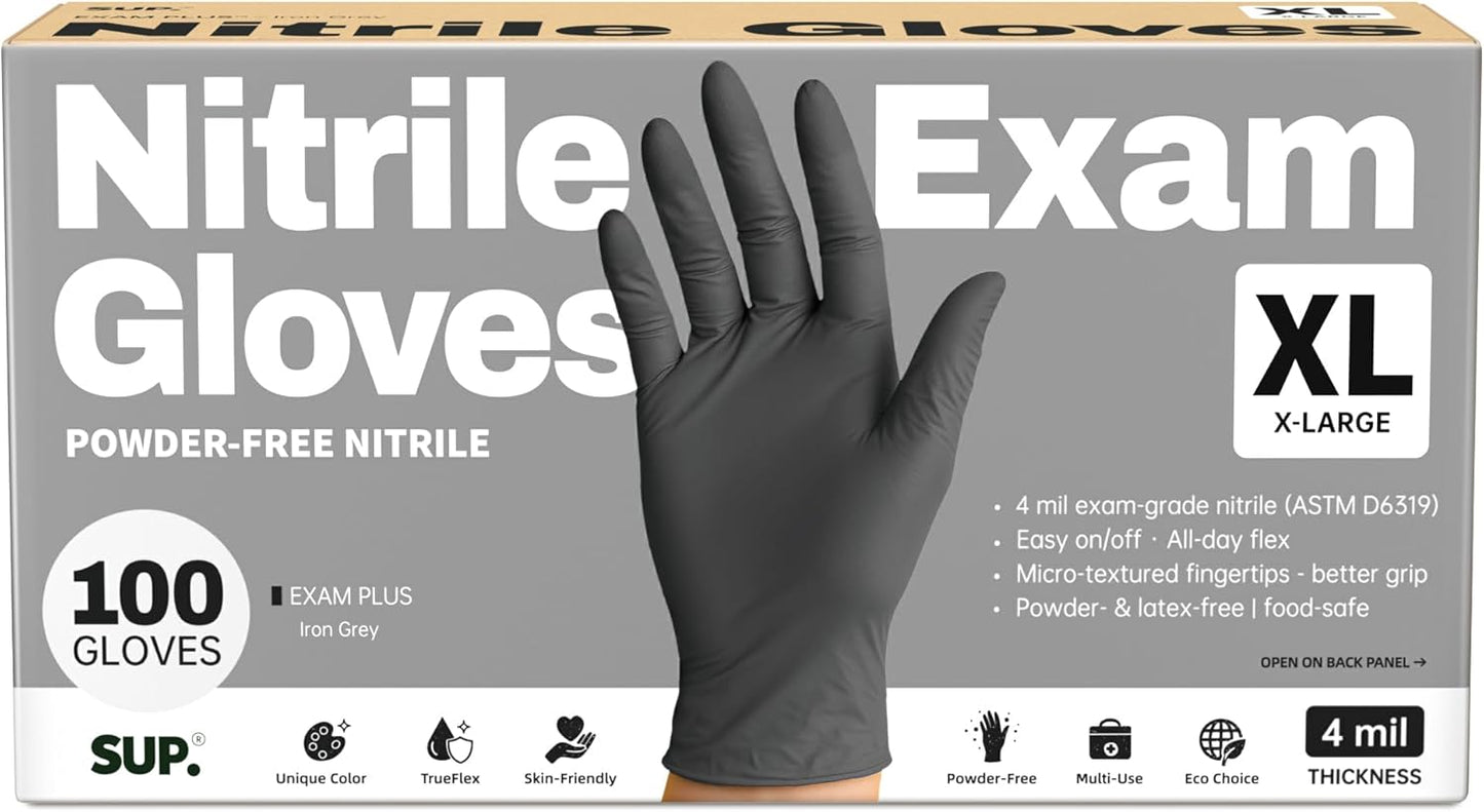 SUP Powder-Free Nitrile Exam Gloves, 100 Count, Food Safe Latex-Free Medical Non-Sterile Cooking Disposable Glove, Black