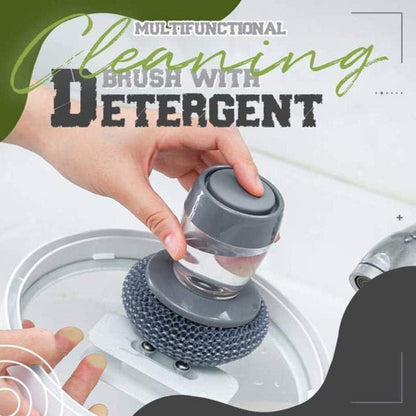 Steel/PET Dish Scrubber, Soap Dispensing Palm Brush, Non-Scratch PET Brush with Soap Dispenser Set, Scouring Pad Pot Scrubber Metal Sponge Household Kitchen Cleaning Brush