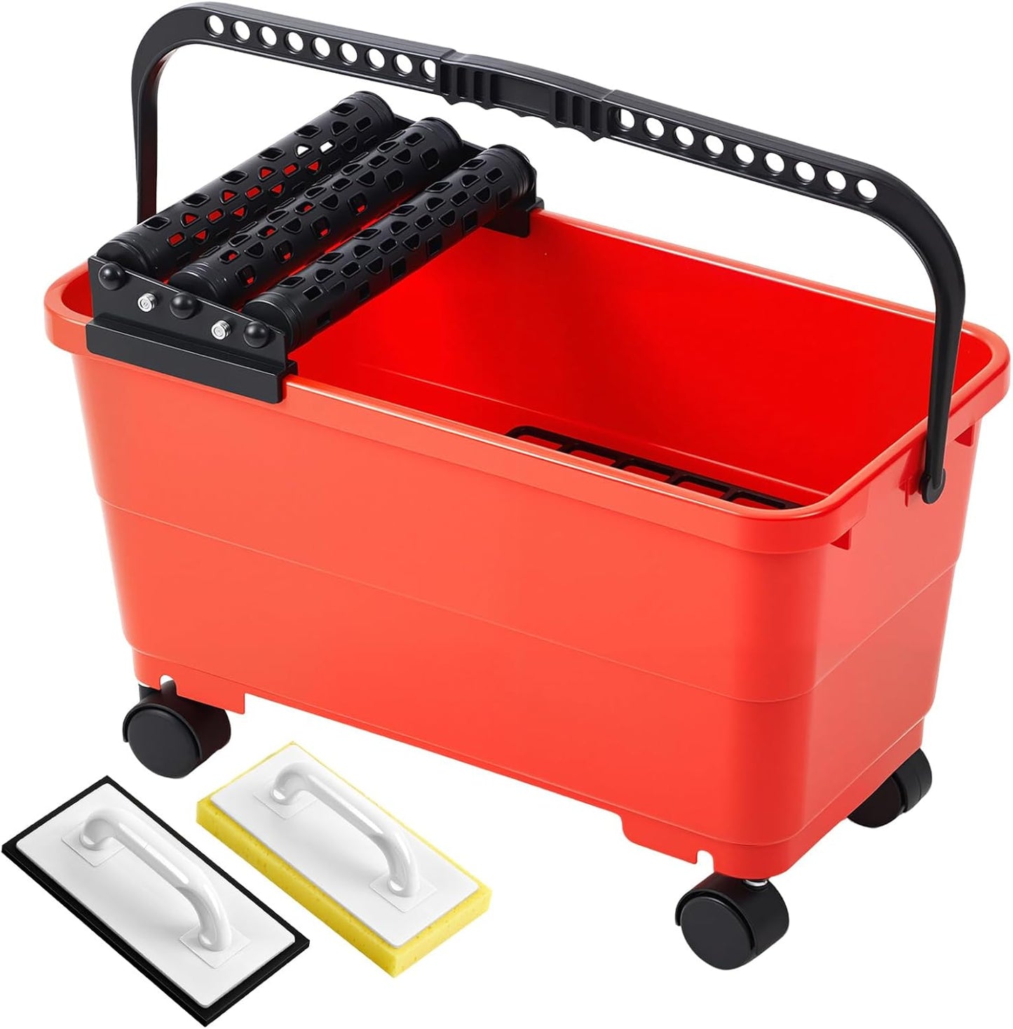 Lasnten 6 Gallon Grout Cleaning System Grouting Bucket with 3 Spiral Rollers Sponge and Rubber Trowel Grout Cleaner Tool Set for Ceramic Tile Work, 6 Gallon Capacity