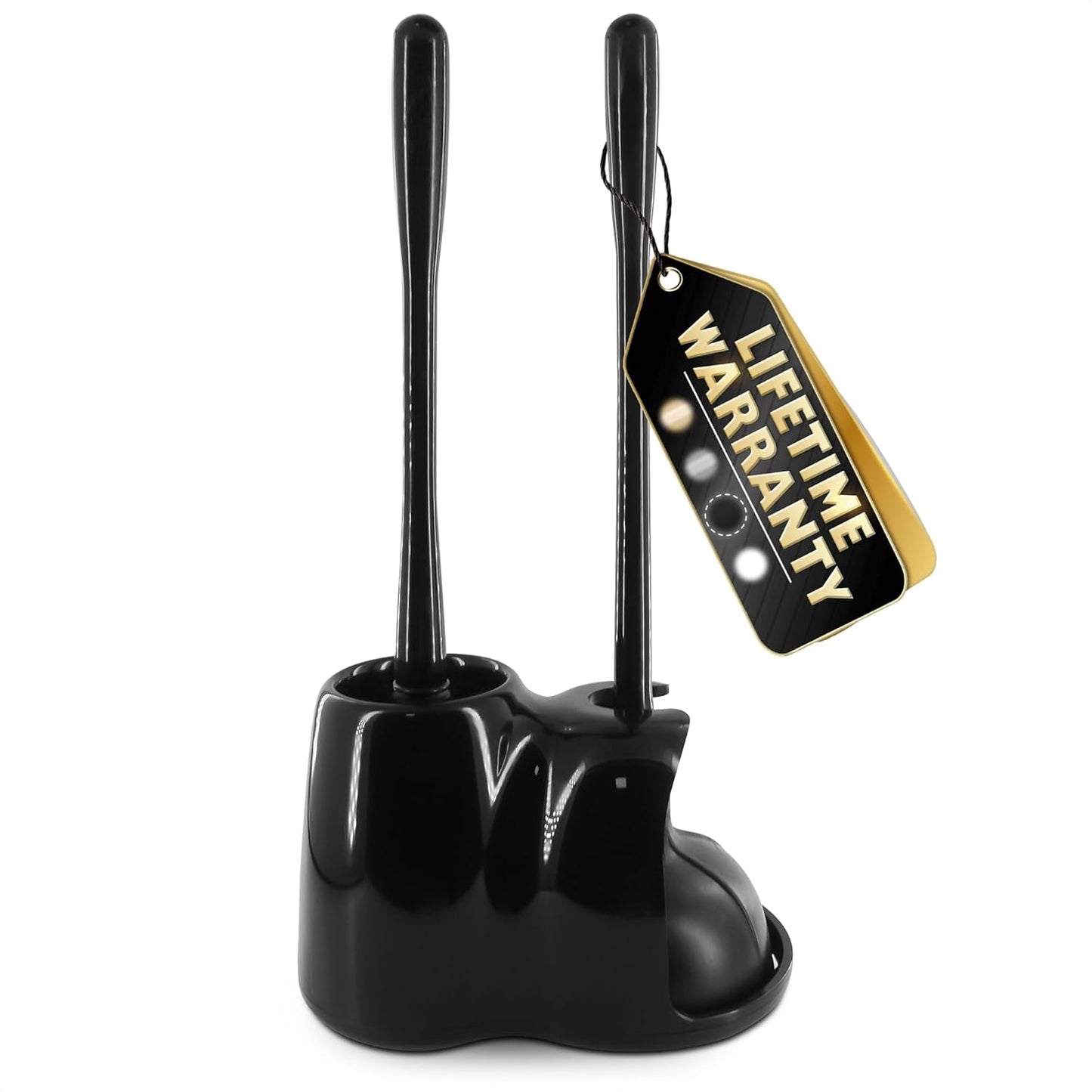 Toilet Brush and Holder Set - Silicone Toilet Brush Cleaner with Dark Grey Holder Base, Compact Accessory for Small Spaces - Easy to Place & Simple to Store After Use, Plastic Bathroom Cleaning Tool