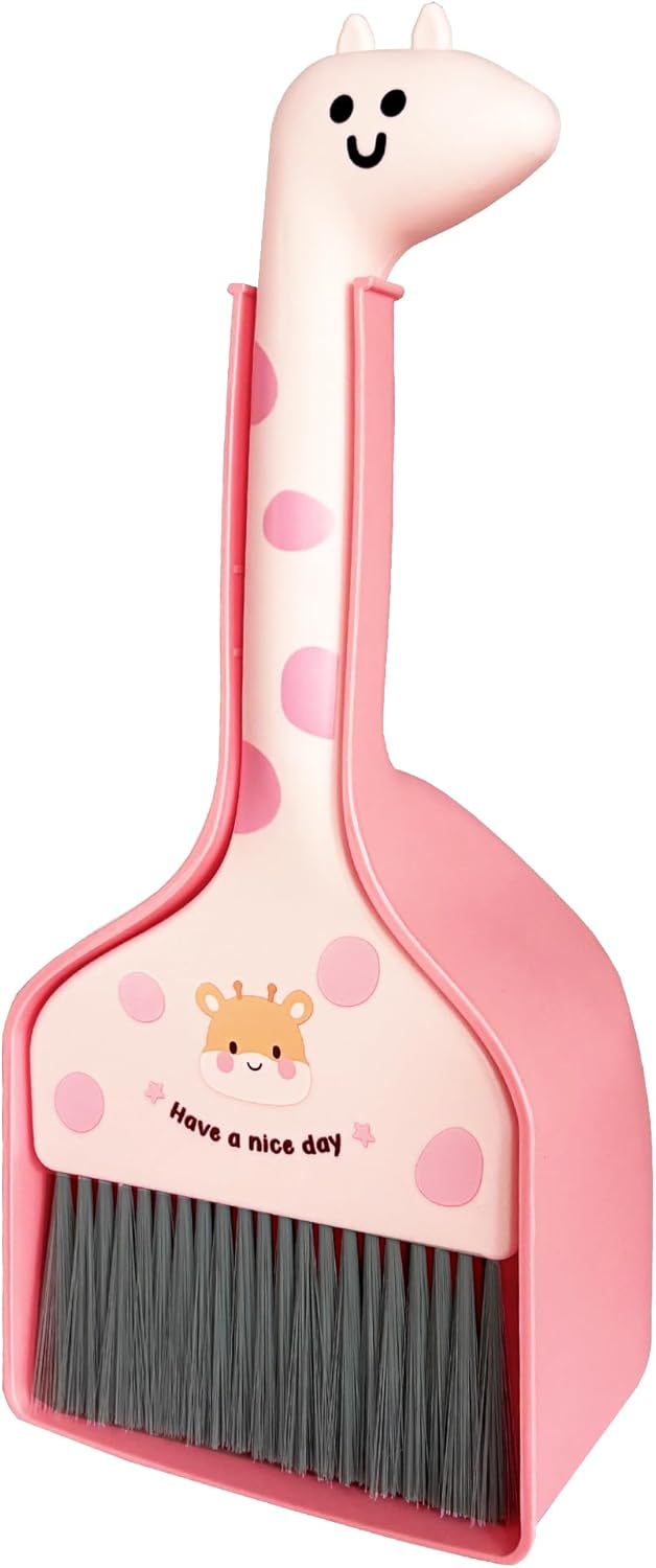 Mini Broom and Dustpan Set Cartoon Small Broom with Dustpan Combo Set Cute Cleaning Kit for Home Office Floor (Orange)