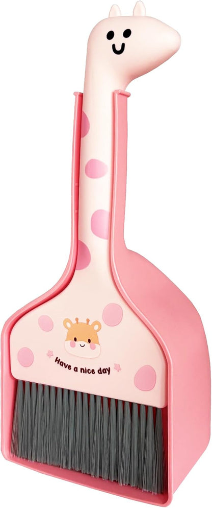 Mini Broom and Dustpan Set Cartoon Small Broom with Dustpan Combo Set Cute Cleaning Kit for Home Office Floor (Orange)