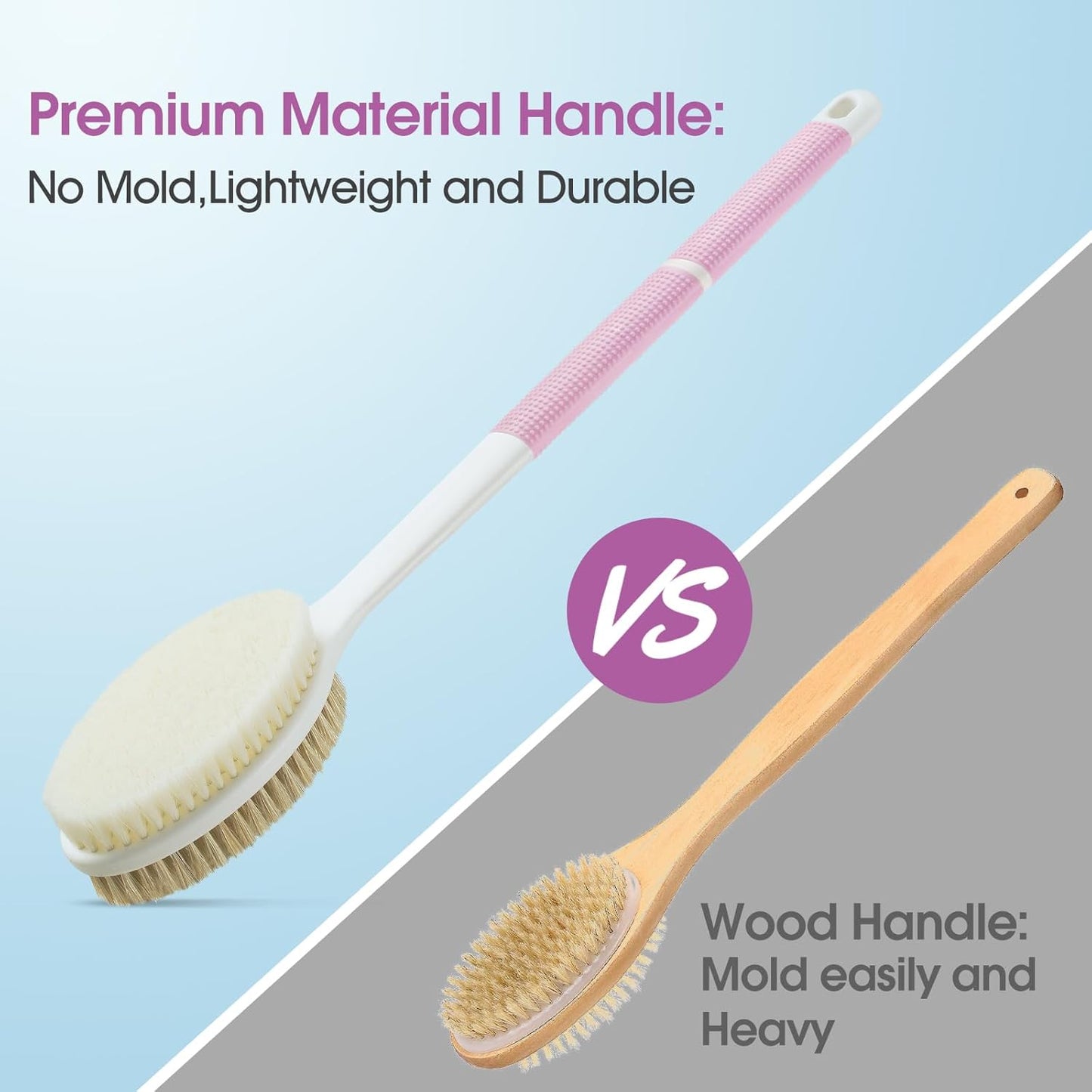 Backski Back Scrubber Anti Slip for Shower, Shower Brush Long Handle with Stiff and Soft Bristles, Body Exfoliator for Bath or Dry Brush(Blue)