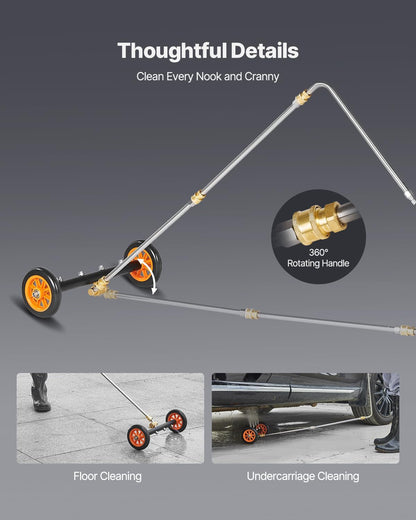 VEVOR 16 Inch Pressure Washer Undercarriage Cleaner, 4000 PSI Stainless Steel Cleaner with Angle Adjustment and 4 Nozzles, with 2 Extended Wands for Driveway, Patio, Deck