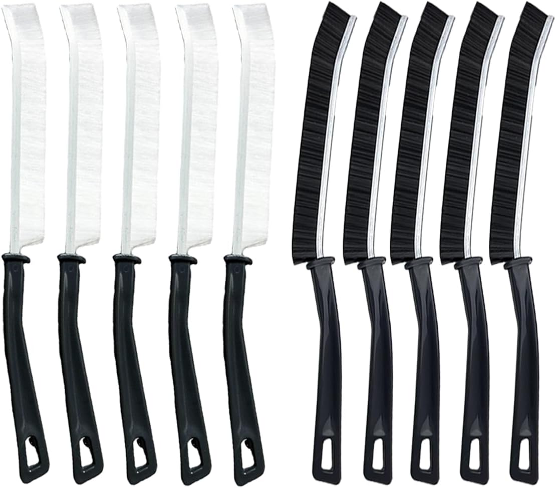 10PCS Crevice Cleaning Brush, Dead Corner Groove Tiles Gap Brush, Hard Bristle Thin Gap Brush Multifunctional Corners Cleaning Tool for Bathroom, Kitchen, Window, Sink, Toilet (5 Black + 5 White)