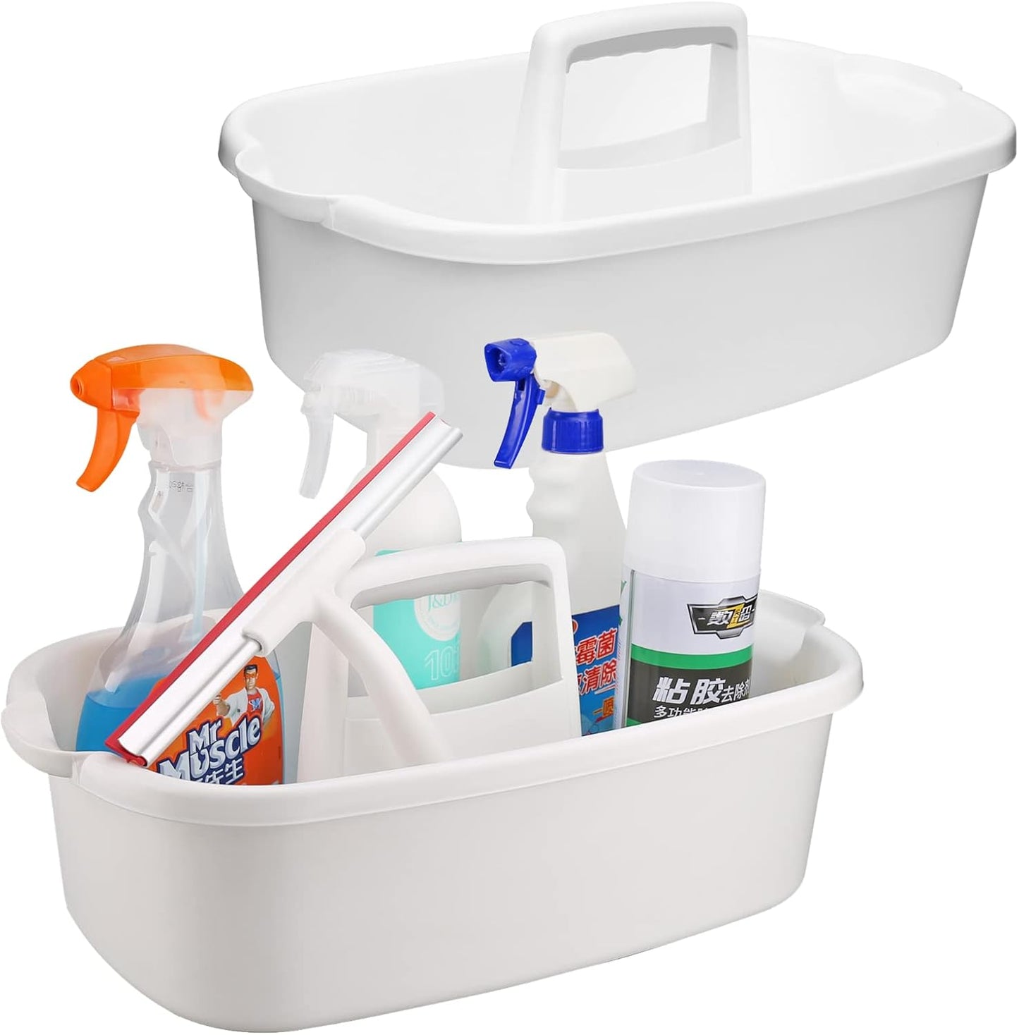 Cleaning Supplies Caddy, Household Tools Organizer with Handle, Large Plastic Bucket, Portable Shower Basket Tote, Gray