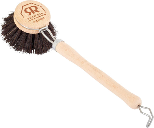Redecker German-Made Horse Hair Bristle Dish Brush, Soft All-Purpose Scrubber for Kitchen & Household with Strong Horse Hair Bristles, 1-1/2 inch Replaceable Brush Head, Set of 2, 9-inches Long