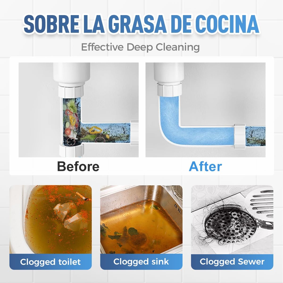 Drain Clog Remover, Powerful Pipe Dredging Agent, Sink Drain Cleaner for Kitchen Bathroom, Unclogging Solution for Pipes, Toilets & Showers (1)