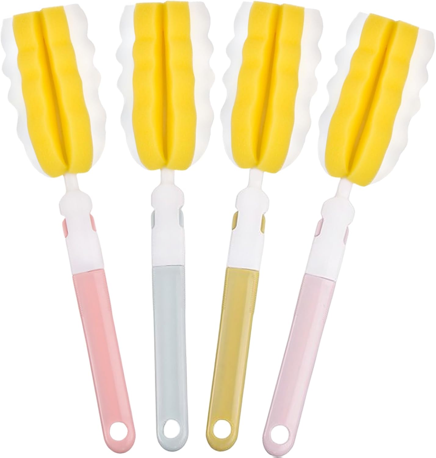 INVODA 4PCS Bottle Brush Long Handle Cup Cleaner Brush Sponge Bottle Scrubber Detachable Handle Portable Sponge Cleaning Brush for Baby Bottle Dishwashing Kitchen Clean Glasses Mugs (4 PCS)