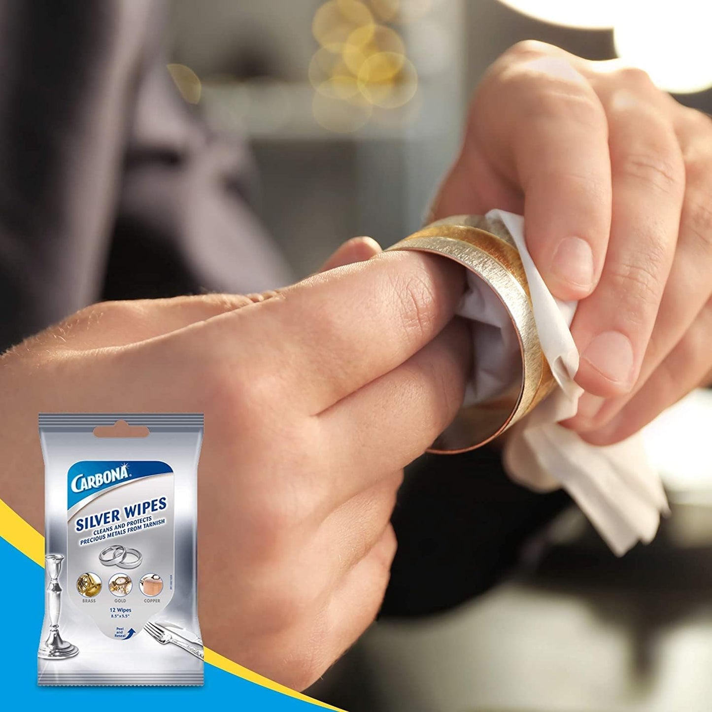 Carbona Silver Wipes | Metal Cleaner & Polish | 12 Wipes, 1 Pack