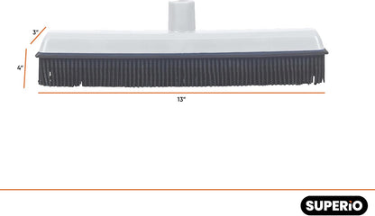 Rubber Bristle Broom for Hardwood Floors, Tiles, Carpets, Wood, and Vinyl Salon Broom, Rubber Squeegee Broom, Rubber Rake for Human Hair, Pet Hair, Fur, Lint, Liquid, Grey, by Superio (Head Only)