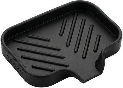 MicoYang Silicone Bathroom Soap Dishes with Drain Spout-Bathroom and Kitchen Sink Organizer,Sponge Holder,Dish Soap Tray,Perfect for Dispenser,Scrubber,Bottle,Cup on Sink or Counter-Black 4.9"×3.2"