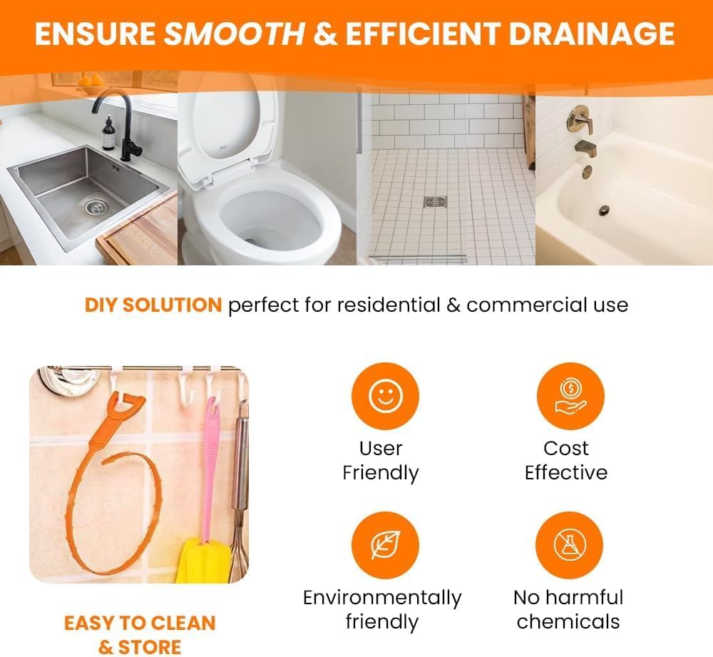 9-Piece Drain Clog Remover Kit - 35.5" Metal Clog Remover, 6x25" Drain Snake Hair Removal Tools, 2x18" Flexible Cleaning Brushes for Bathroom, Kitchen Sink, Shower, Toilet & Tub Drain Cleaning