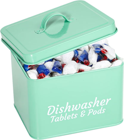 Webake Laundry Pods Container, Dishwasher Pod Container Tablet Holder, Farmhouse Metal Dishwasher Pods Storage Container with Lid for Kitchen Laundry Room Organization and Storage