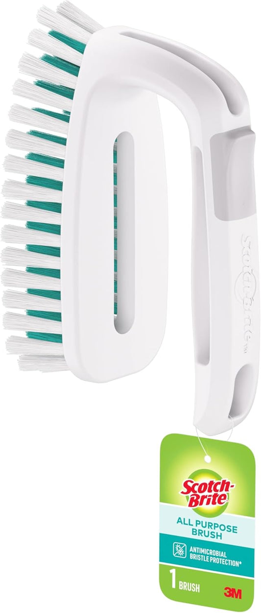 Scotch-Brite All Purpose Brush – Durable Bristles for Tile Floors, Walls, Shower Doors, Tubs & Bathroom Fixtures, Ergonomic Non-Slip Handle, Multi-Surface Cleaning Tool, Easy to Rinse & Store, 1 Count