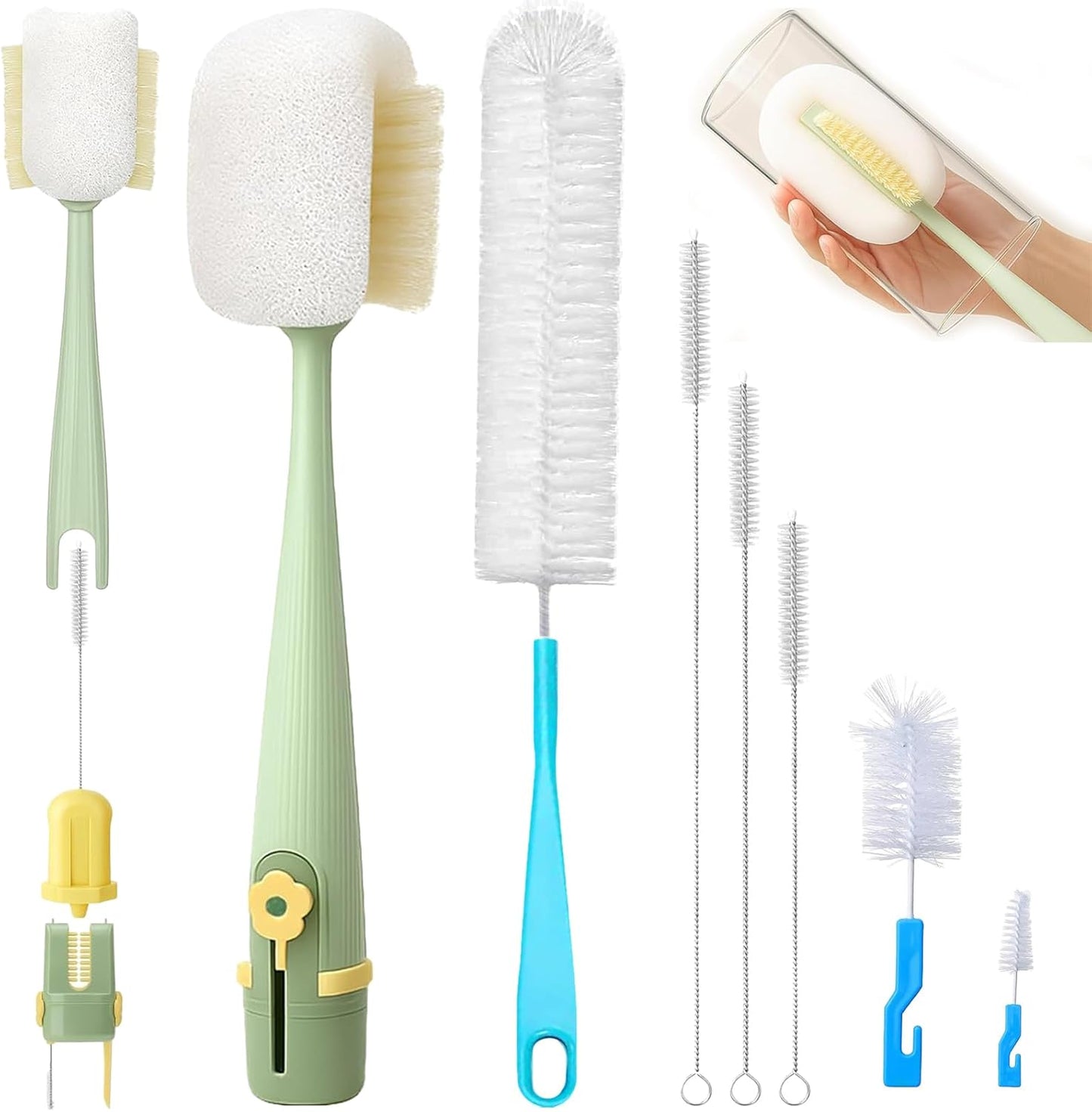 Water Bottle Cleaning Brush Set, Multifunctiona Brush and Straw Cleaner, 5 in 1 Long Handle Bottle Cleaning Brush