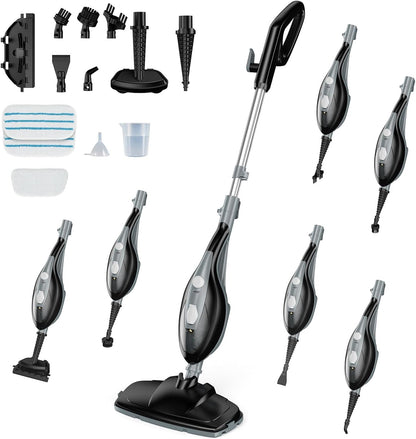 OLIXIS 10-in-1 Steam Mop, 1550W Detachable Handheld Steam Cleaner for Floor Cleaning, 16FT Cord, 2 Washable Pads, Multi-Purpose Floor Steamer for Hardwood, Carpet, Tile, Grout, Windows, White Green