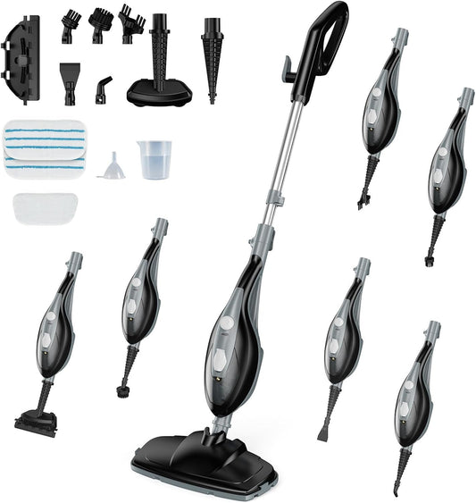 OLIXIS 10-in-1 Steam Mop, 1550W Detachable Handheld Steam Cleaner for Floor Cleaning, 16FT Cord, 2 Washable Pads, Multi-Purpose Floor Steamer for Hardwood, Carpet, Tile, Grout, Windows, White Green